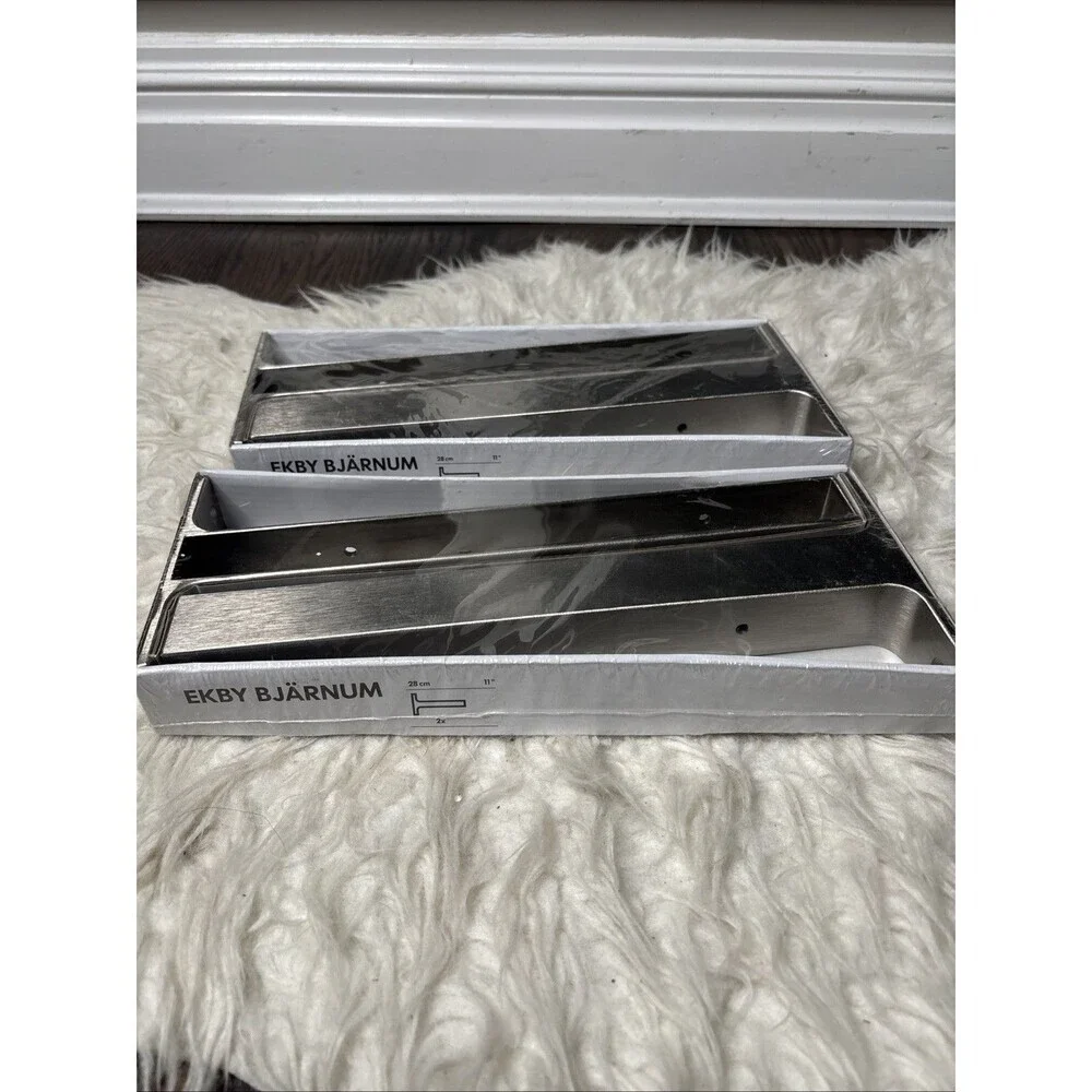 IKEA EKBY BJÄRNUM Shelf Brackets Stainless Steel 11” 28cm NEW Sealed Lot of 2